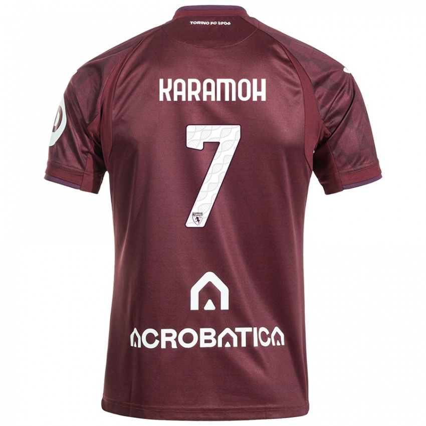 Herren Yann Karamoh #7 Kastanienbraun Weiß Heimtrikot Trikot 2024/25 T-Shirt