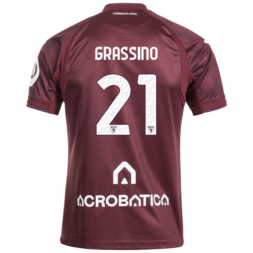 Herren Giulia Grassino #21 Kastanienbraun Weiß Heimtrikot Trikot 2024/25 T-Shirt