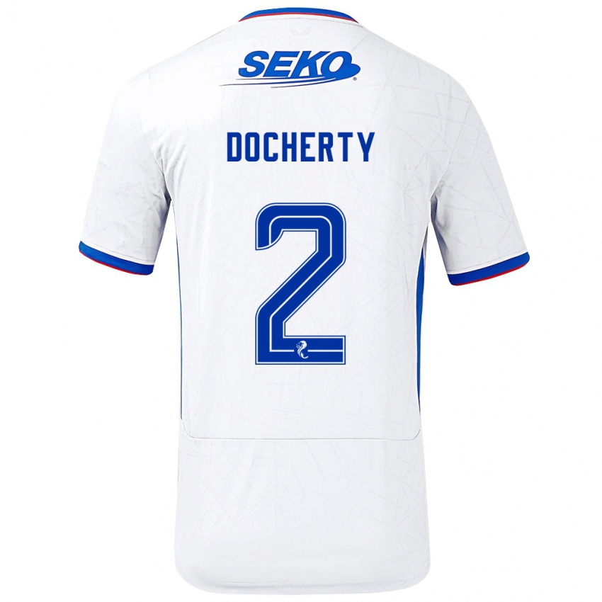 Herren Nicola Docherty #2 Weiß Blau Auswärtstrikot Trikot 2024/25 T-Shirt