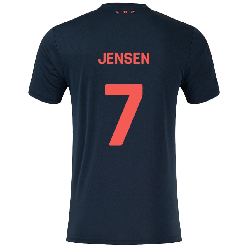 Herren Victor Jensen #7 Schwarz Rot Auswärtstrikot Trikot 2024/25 T-Shirt