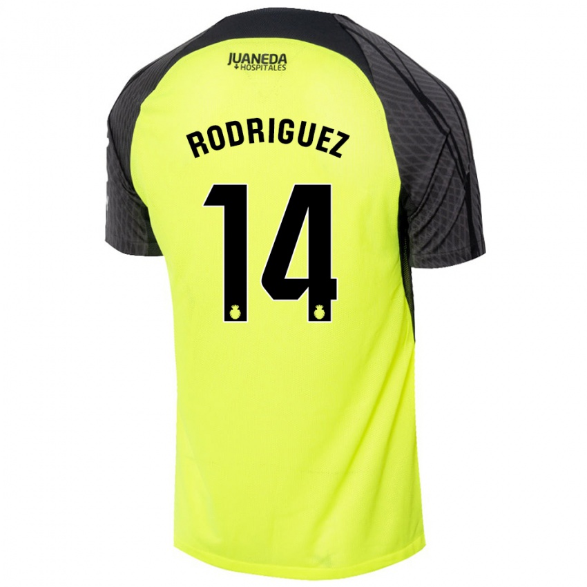 Herren Diego Rodríguez #14 Fluoreszierend Grün Schwarz Auswärtstrikot Trikot 2024/25 T-Shirt