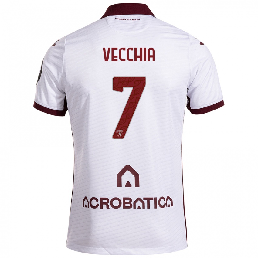 Herren Marco Dalla Vecchia #7 Weiß Kastanienbraun Auswärtstrikot Trikot 2024/25 T-Shirt