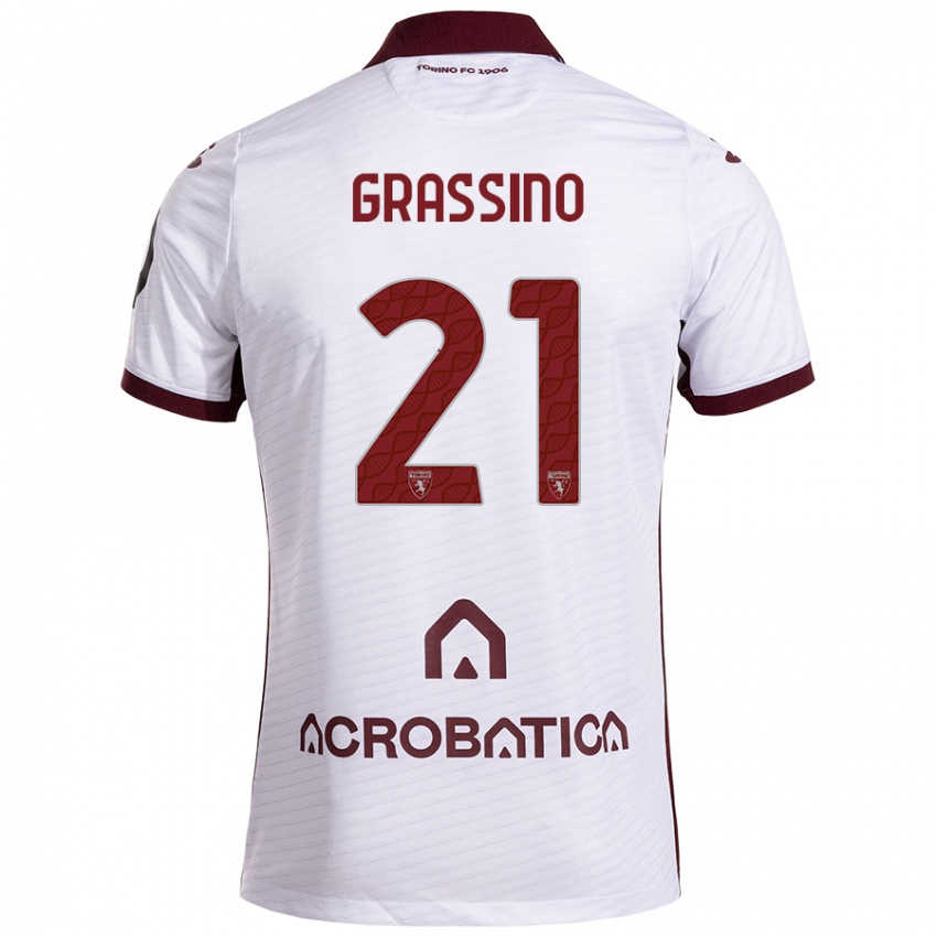 Herren Giulia Grassino #21 Weiß Kastanienbraun Auswärtstrikot Trikot 2024/25 T-Shirt