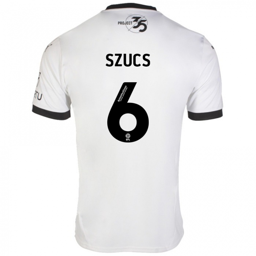 Herren Kornél Szűcs #6 Weiß Schwarz Auswärtstrikot Trikot 2024/25 T-Shirt