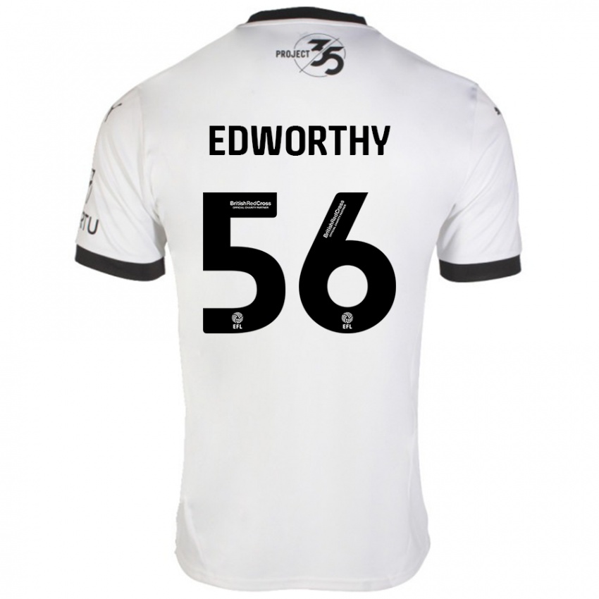 Herren Kieran Edworthy #56 Weiß Schwarz Auswärtstrikot Trikot 2024/25 T-Shirt