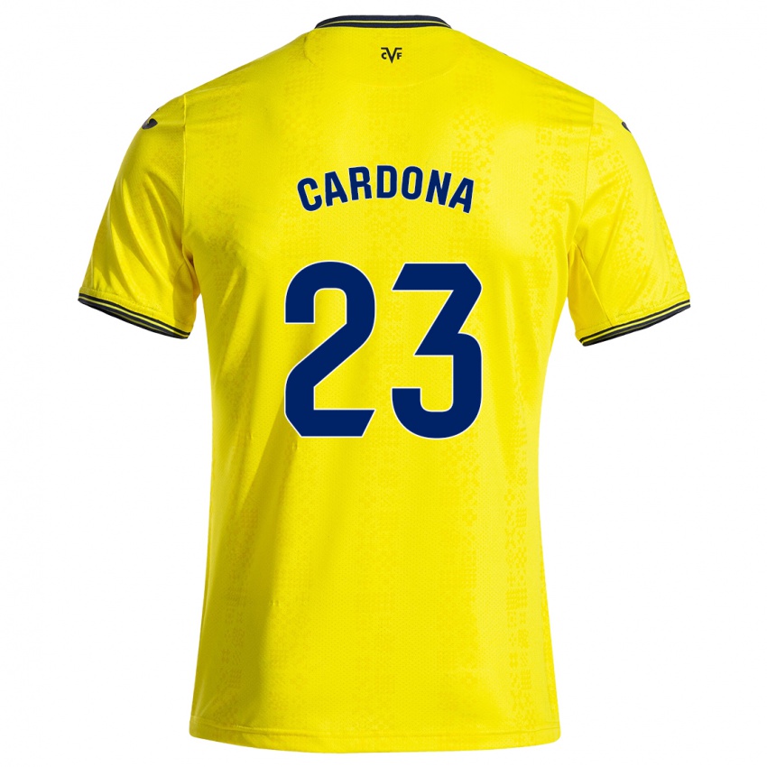 Damen Sergi Cardona #23 Gelb Schwarz Heimtrikot Trikot 2024/25 T-Shirt