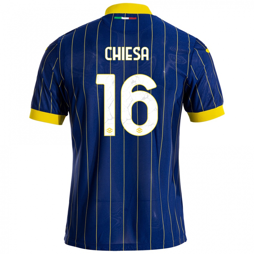 Damen Mattia Chiesa #16 Blau Gelb Heimtrikot Trikot 2024/25 T-Shirt