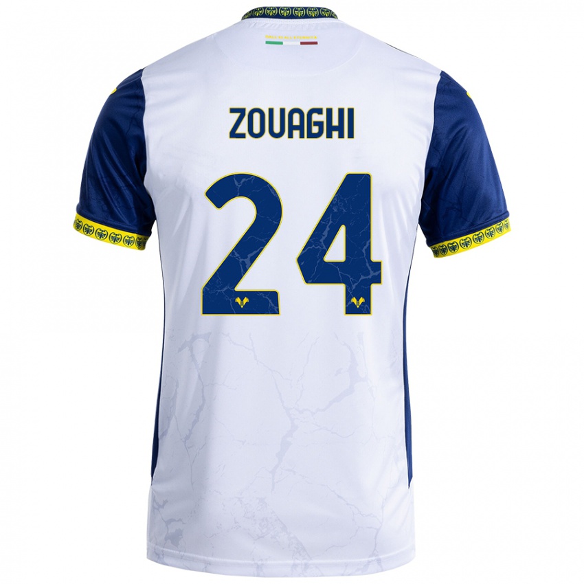 Damen Thomas Zouaghi #24 Weiß Blau Auswärtstrikot Trikot 2024/25 T-Shirt