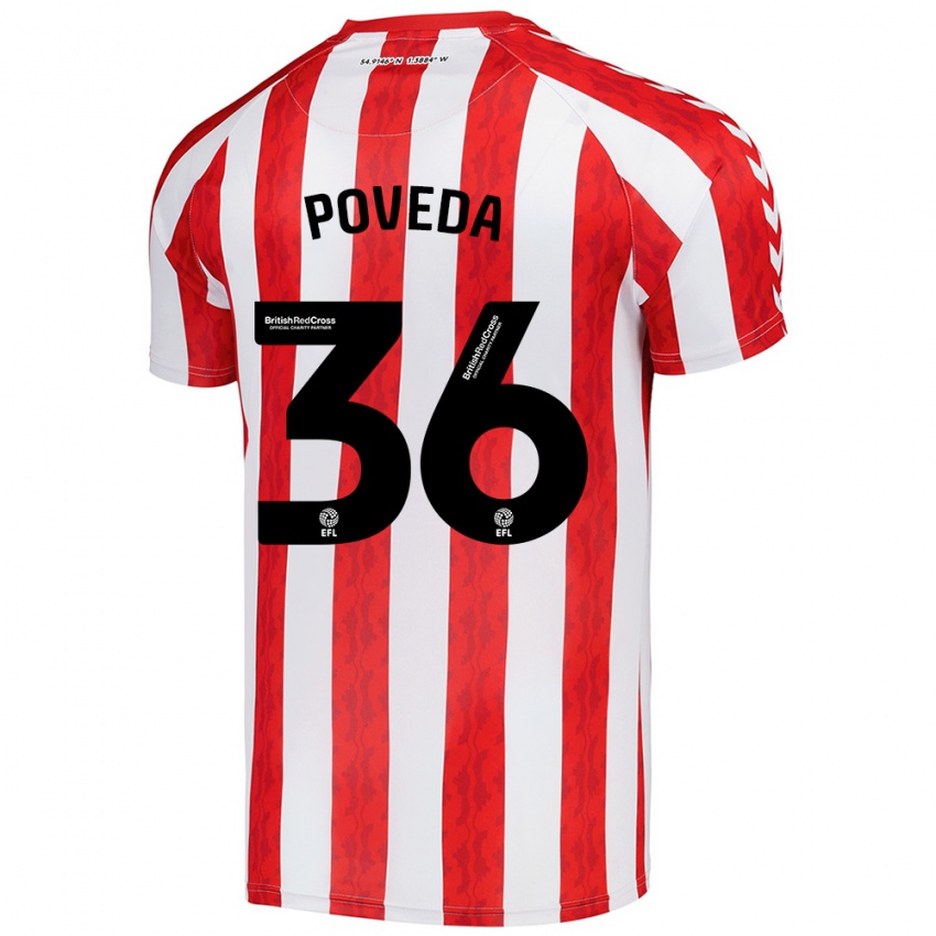 Kinder Ian Poveda #36 Rot Weiß Heimtrikot Trikot 2024/25 T-Shirt