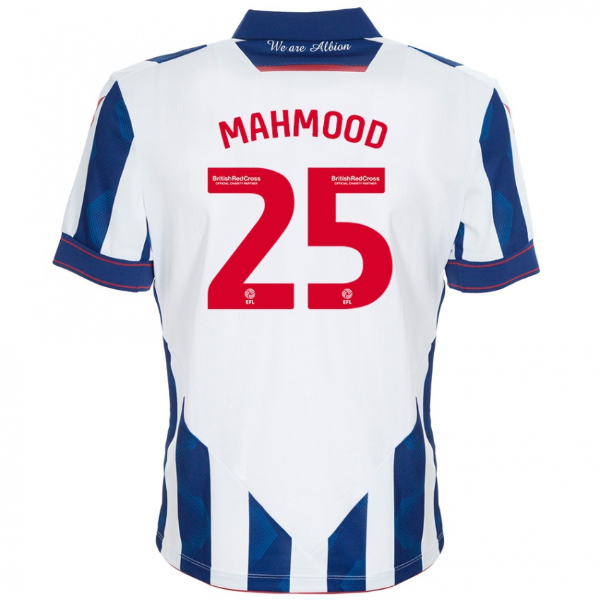 Kinder Mahmood #25 Weiß Dunkelblau Heimtrikot Trikot 2024/25 T-Shirt