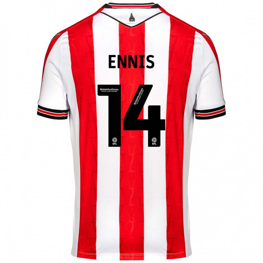 Kinder Niall Ennis #14 Rot Weiß Heimtrikot Trikot 2024/25 T-Shirt