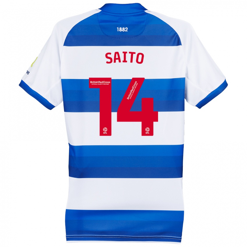 Kinder Koki Saito #14 Weiß Blau Heimtrikot Trikot 2024/25 T-Shirt