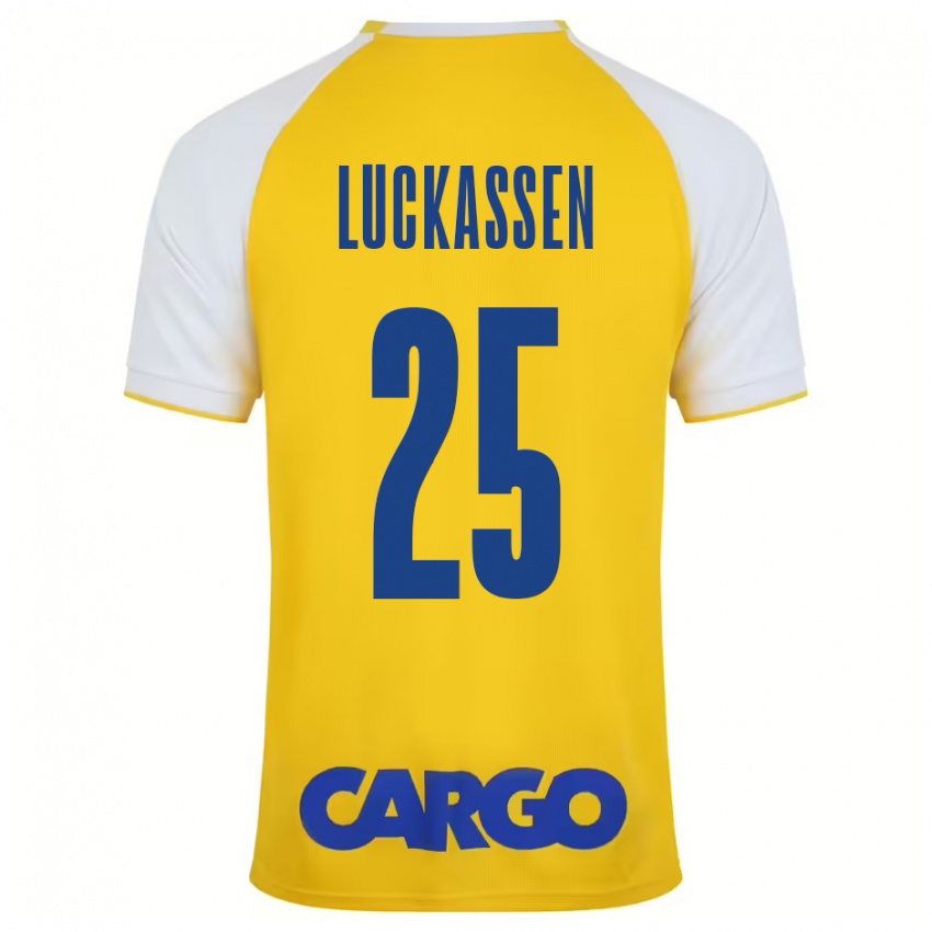 Kinder Derrick Luckassen #25 Gelb Weiß Heimtrikot Trikot 2024/25 T-Shirt