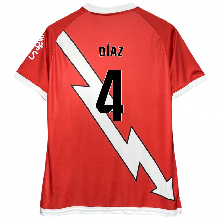 Kinder Pedro Díaz #4 Weiß Rot Heimtrikot Trikot 2024/25 T-Shirt