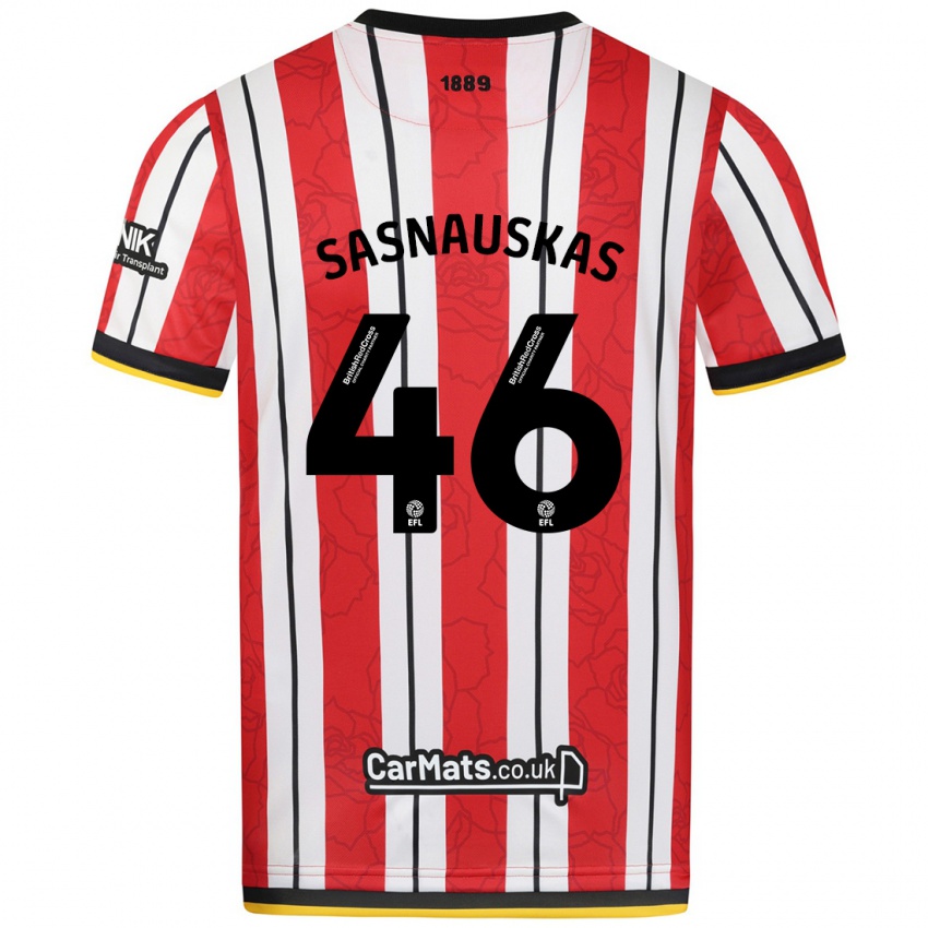 Kinder Dovydas Sasnauskas #46 Rot Weiße Streifen Heimtrikot Trikot 2024/25 T-Shirt