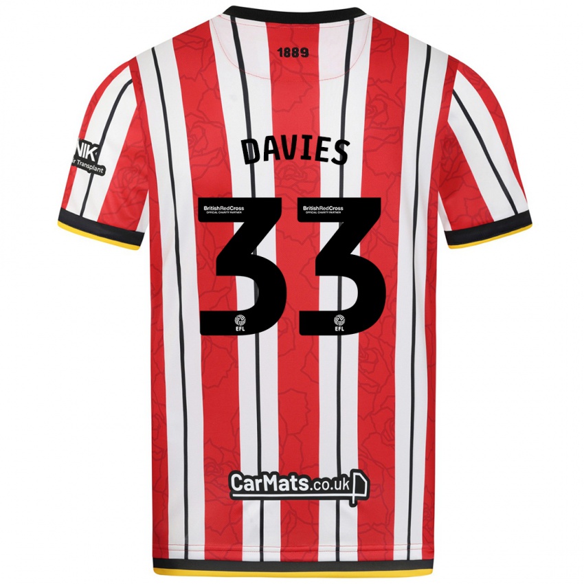 Kinder Bethan Davies #33 Rot Weiße Streifen Heimtrikot Trikot 2024/25 T-Shirt