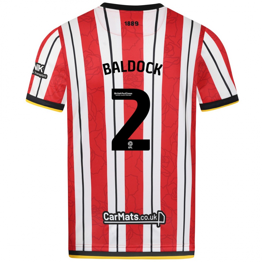 Kinder George Baldock #2 Rot Weiße Streifen Heimtrikot Trikot 2024/25 T-Shirt