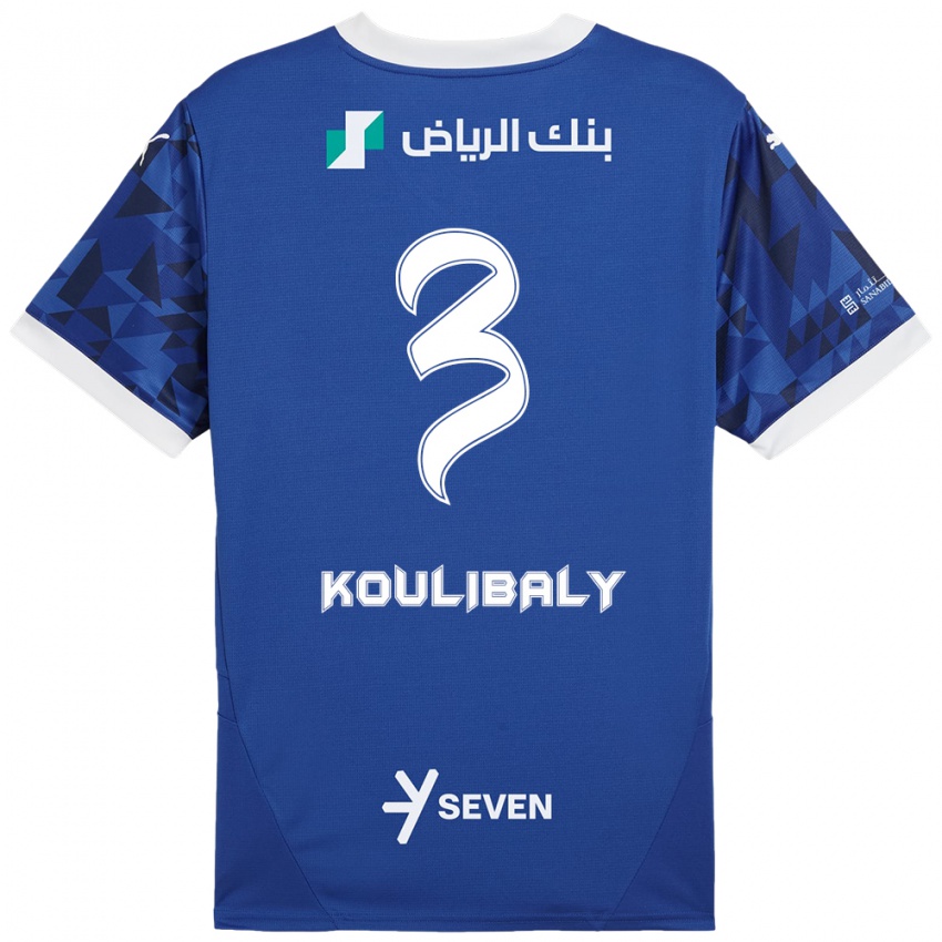 Kinder Kalidou Koulibaly #3 Dunkelblau Weiß Heimtrikot Trikot 2024/25 T-Shirt