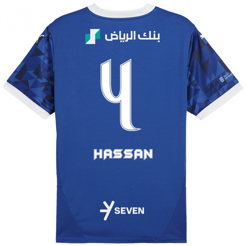 Kinder Eman Hassan #4 Dunkelblau Weiß Heimtrikot Trikot 2024/25 T-Shirt