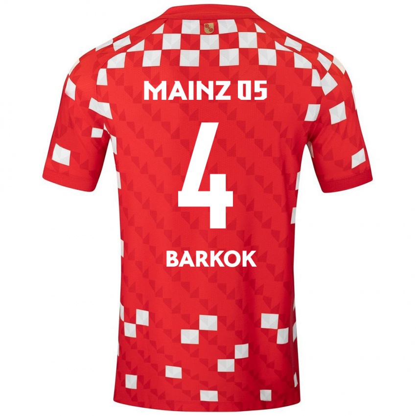 Kinder Aymen Barkok #4 Weiß Rot Heimtrikot Trikot 2024/25 T-Shirt