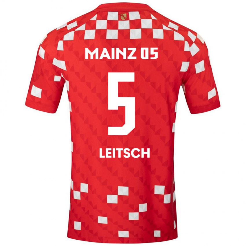 Kinder Maxim Leitsch #5 Weiß Rot Heimtrikot Trikot 2024/25 T-Shirt