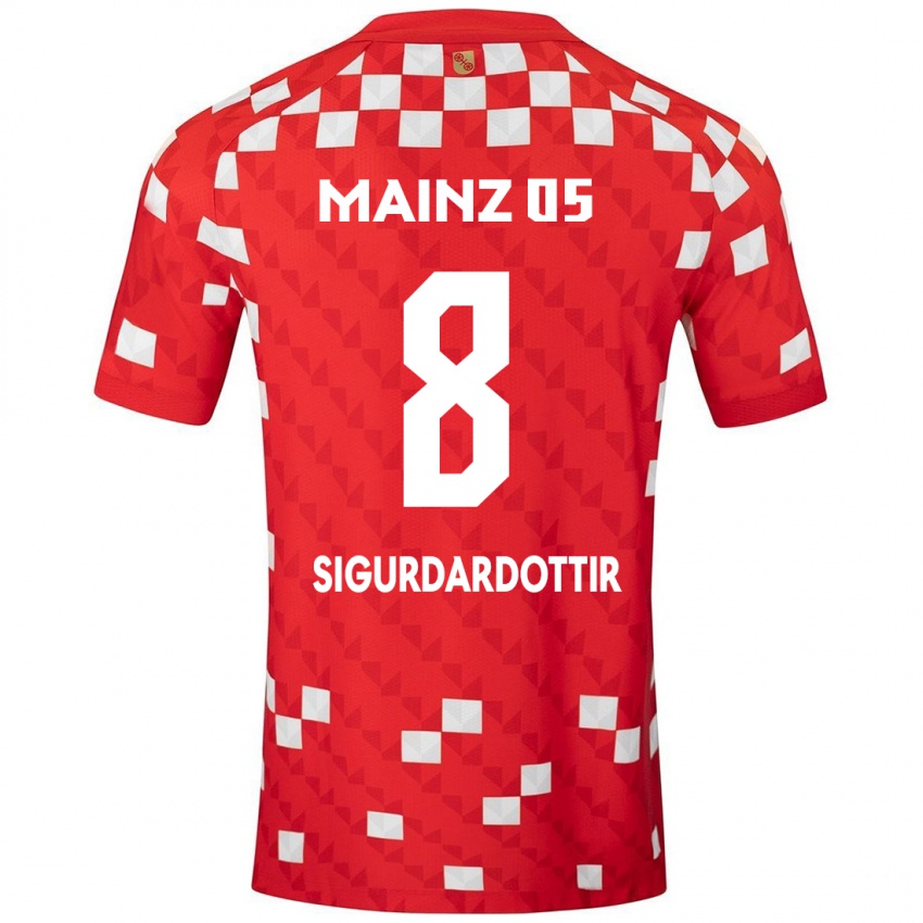 Kinder Heiðrún Sigurðardóttir #8 Weiß Rot Heimtrikot Trikot 2024/25 T-Shirt