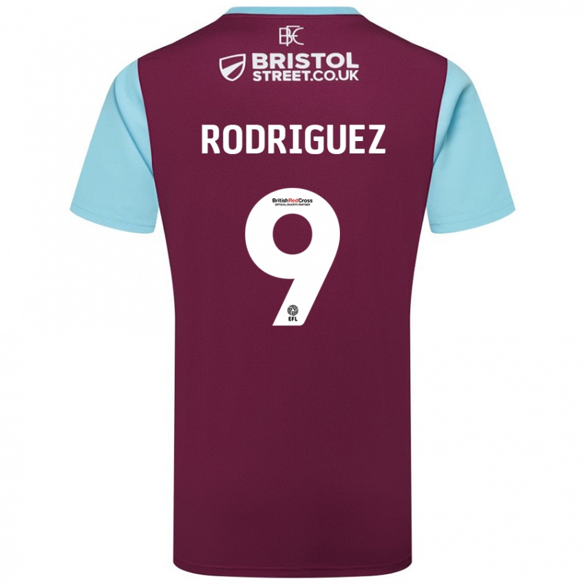 Kinder Jay Rodríguez #9 Burgunderrot Himmelblau Heimtrikot Trikot 2024/25 T-Shirt