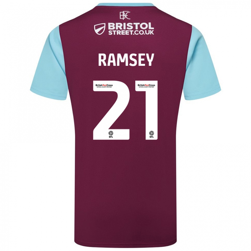 Kinder Aaron Ramsey #21 Burgunderrot Himmelblau Heimtrikot Trikot 2024/25 T-Shirt