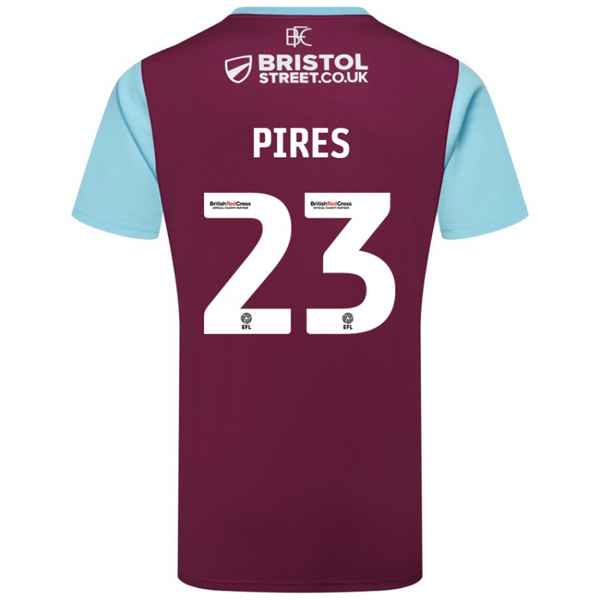 Kinder Lucas Pires #23 Burgunderrot Himmelblau Heimtrikot Trikot 2024/25 T-Shirt