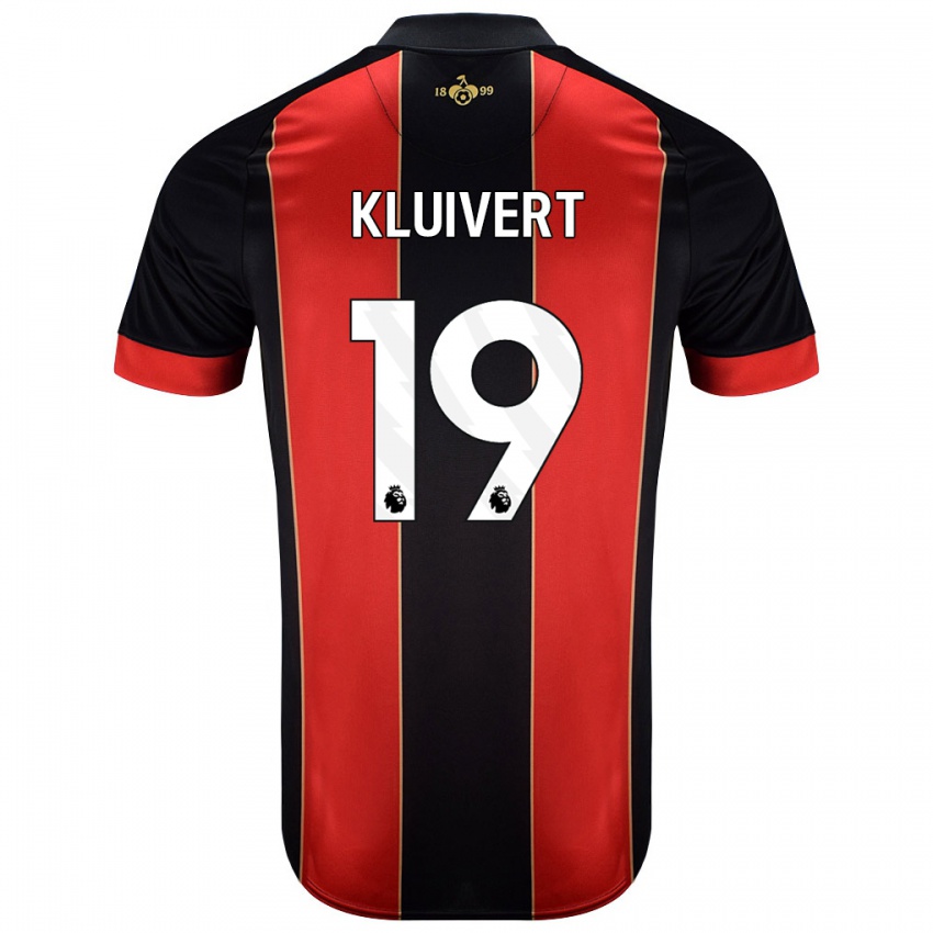 Kinder Justin Kluivert #19 Rot Schwarz Heimtrikot Trikot 2024/25 T-Shirt