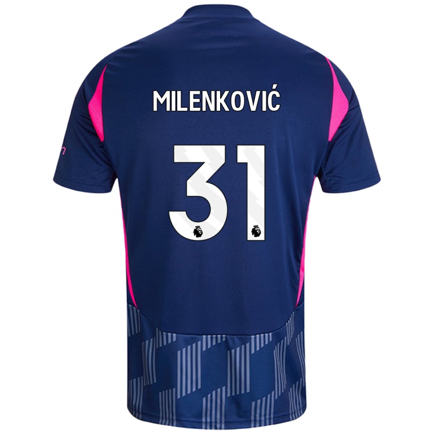 Kinder Nikola Milenković #31 Königsblau Rosa Auswärtstrikot Trikot 2024/25 T-Shirt