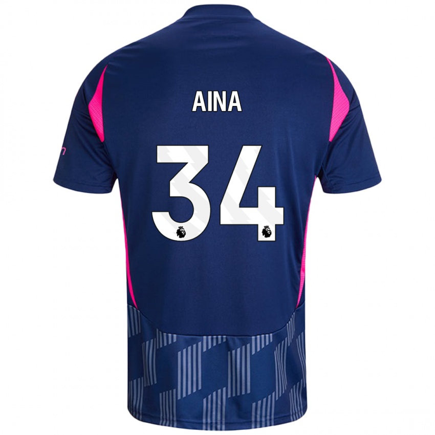 Kinder Ola Aina #34 Königsblau Rosa Auswärtstrikot Trikot 2024/25 T-Shirt