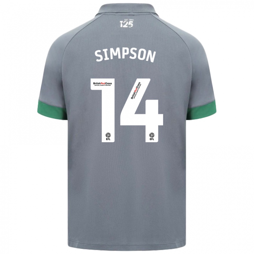 Kinder Jasmine Simpson #14 Dunkelgrau Auswärtstrikot Trikot 2024/25 T-Shirt