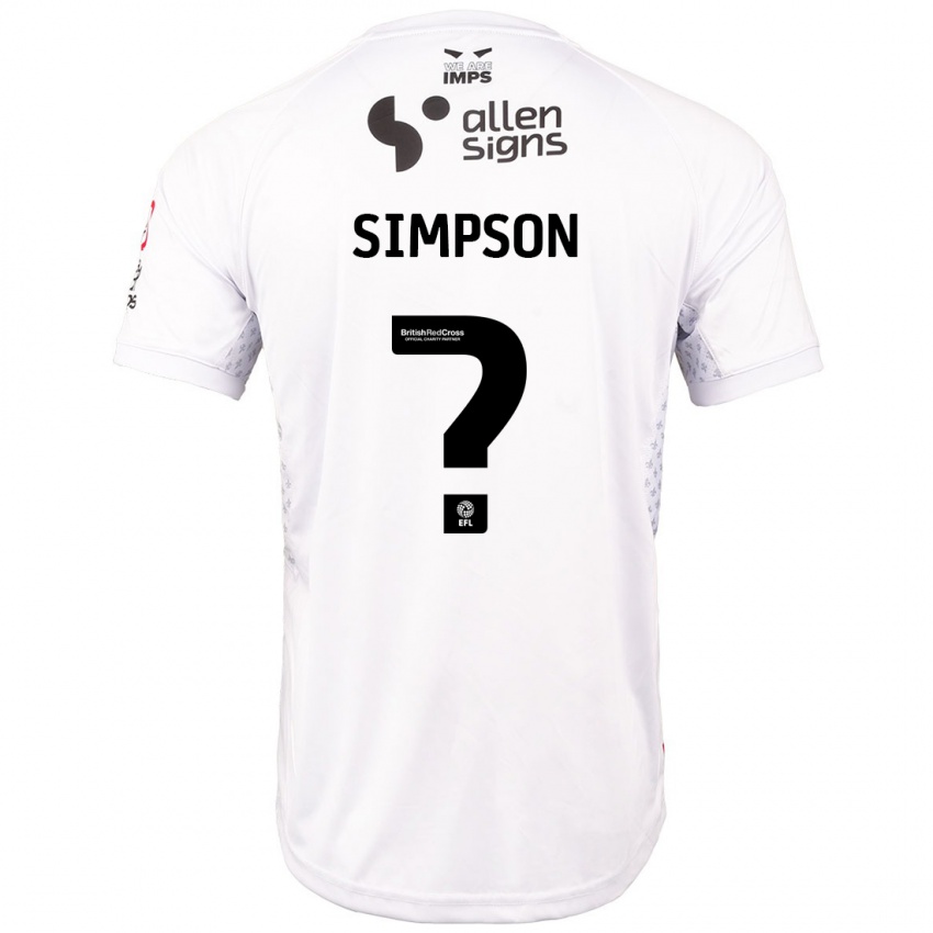 Kinder John Simpson #0 Rot Weiß Auswärtstrikot Trikot 2024/25 T-Shirt