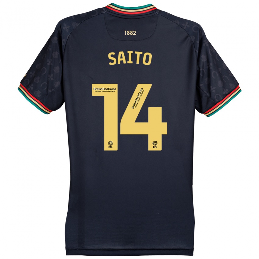 Kinder Koki Saito #14 Dunkelmarineblau Auswärtstrikot Trikot 2024/25 T-Shirt