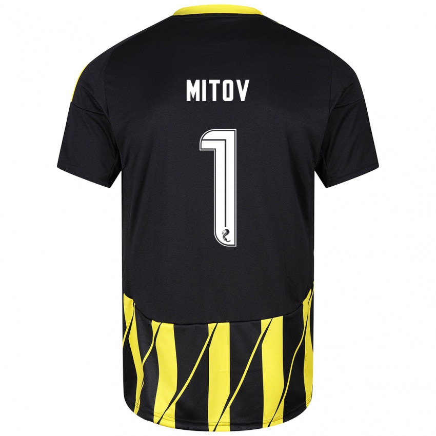 Kinder Dimitar Mitov #1 Schwarz Gelb Auswärtstrikot Trikot 2024/25 T-Shirt