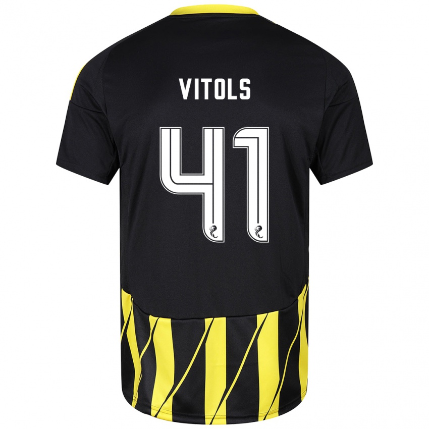 Kinder Rodrigo Vitols #41 Schwarz Gelb Auswärtstrikot Trikot 2024/25 T-Shirt