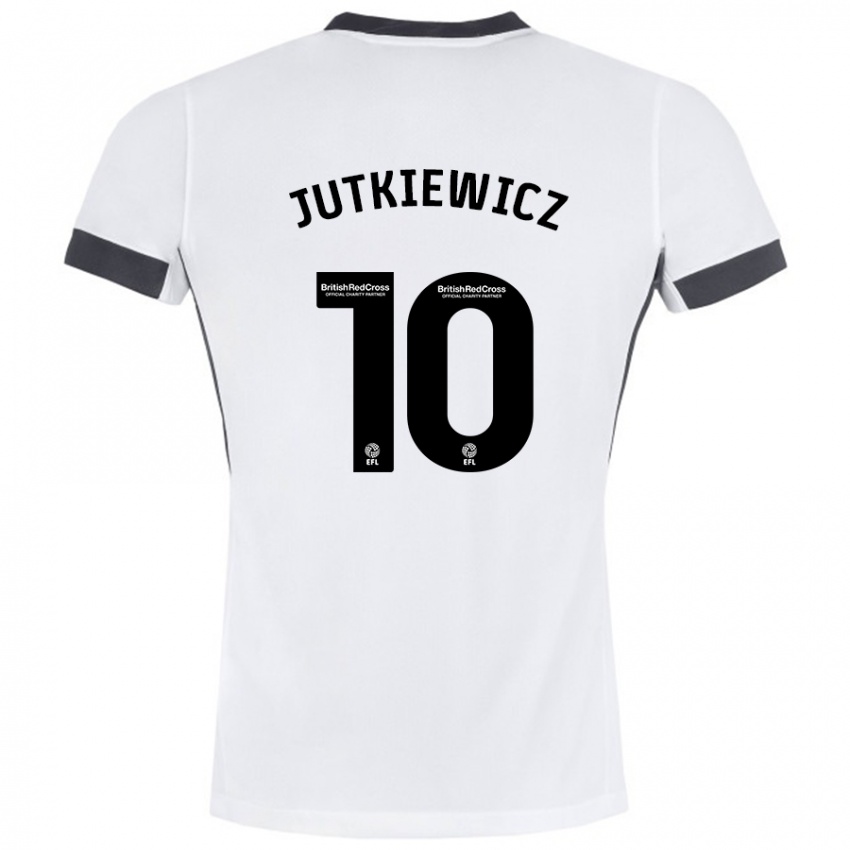 Kinder Lukas Jutkiewicz #10 Weiß Schwarz Auswärtstrikot Trikot 2024/25 T-Shirt