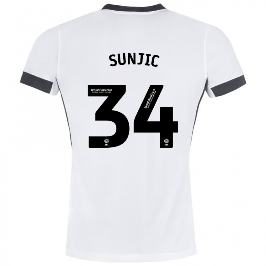 Kinder Ivan Sunjic #34 Weiß Schwarz Auswärtstrikot Trikot 2024/25 T-Shirt