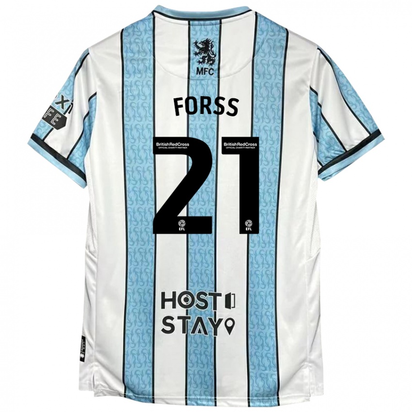 Kinder Marcus Forss #21 Weiß Blau Auswärtstrikot Trikot 2024/25 T-Shirt