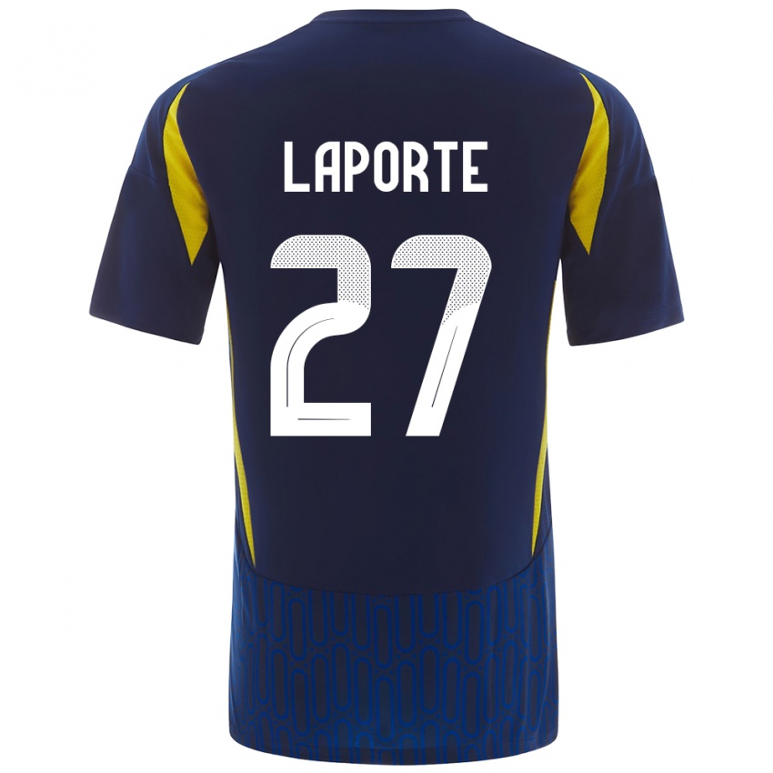 Kinder Aymeric Laporte #27 Blau Gelb Auswärtstrikot Trikot 2024/25 T-Shirt