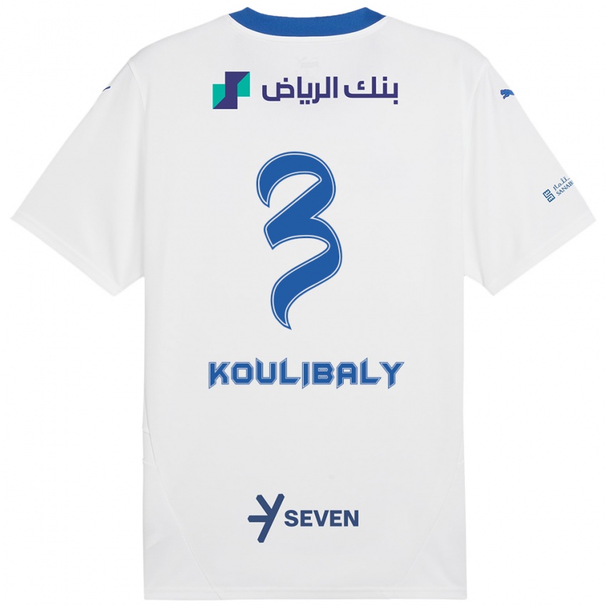 Kinder Kalidou Koulibaly #3 Weiß Blau Auswärtstrikot Trikot 2024/25 T-Shirt