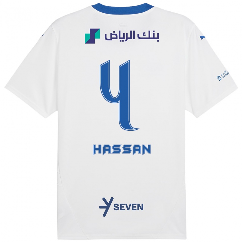 Kinder Eman Hassan #4 Weiß Blau Auswärtstrikot Trikot 2024/25 T-Shirt