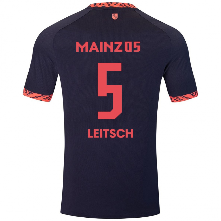 Kinder Maxim Leitsch #5 Blau Korallenrot Auswärtstrikot Trikot 2024/25 T-Shirt