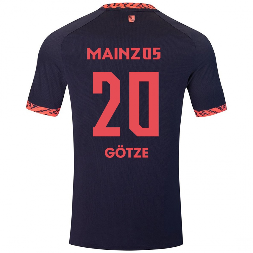 Kinder Justus Götze #20 Blau Korallenrot Auswärtstrikot Trikot 2024/25 T-Shirt