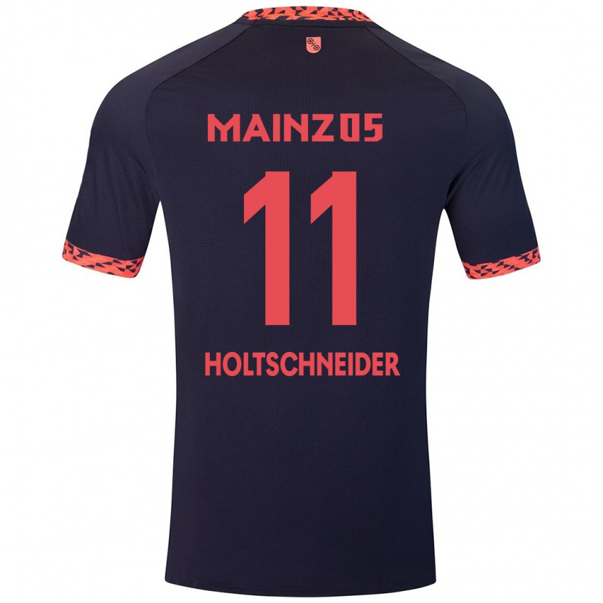 Kinder Hannah Holtschneider #11 Blau Korallenrot Auswärtstrikot Trikot 2024/25 T-Shirt