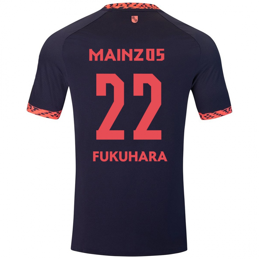 Kinder Yuuka Fukuhara #22 Blau Korallenrot Auswärtstrikot Trikot 2024/25 T-Shirt