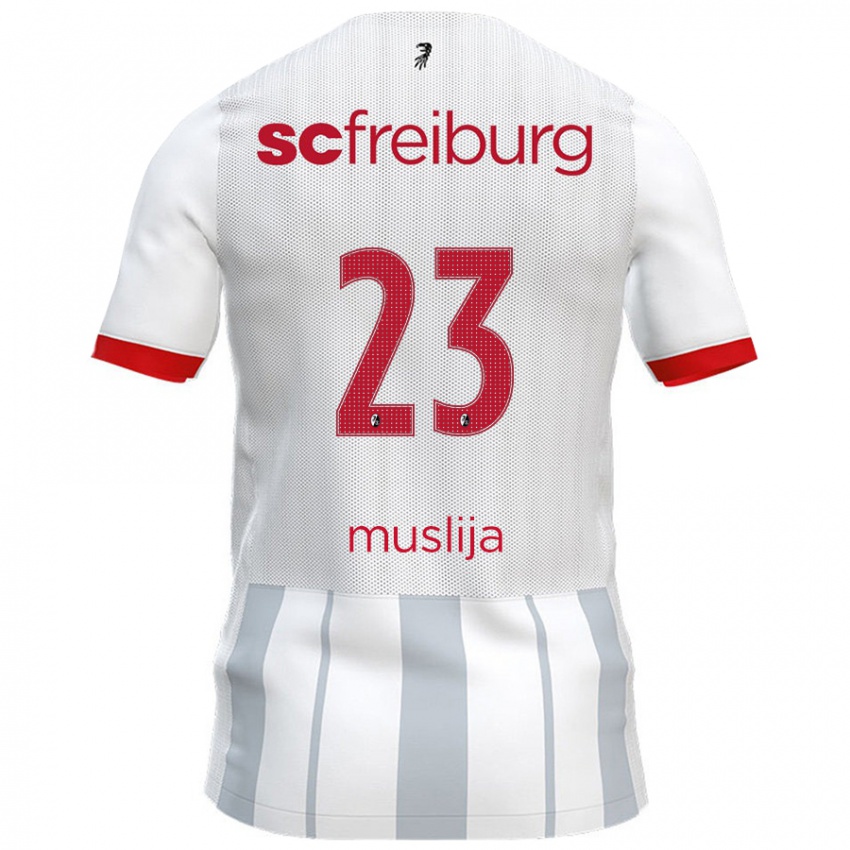 Kinder Florent Muslija #23 Weiß Grau Auswärtstrikot Trikot 2024/25 T-Shirt