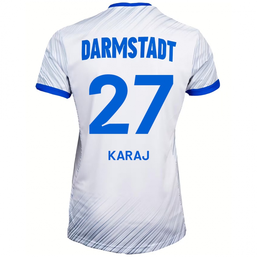 Kinder Eraldo Karaj #27 Weiß Blau Auswärtstrikot Trikot 2024/25 T-Shirt