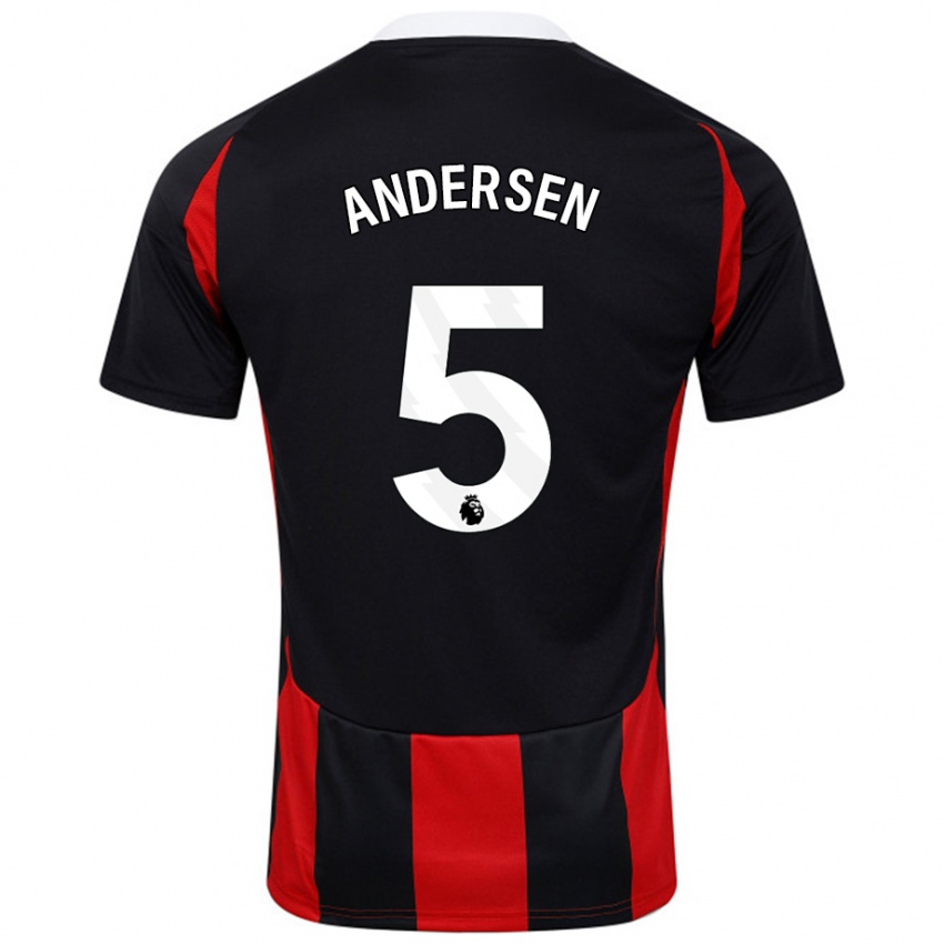 Kinder Joachim Andersen #5 Schwarz Rot Auswärtstrikot Trikot 2024/25 T-Shirt